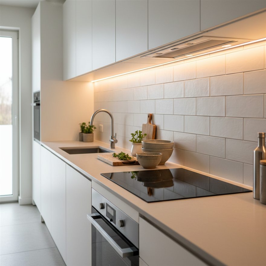 Under cabinet lighting glowing over a kitchen counter in Las Vegas