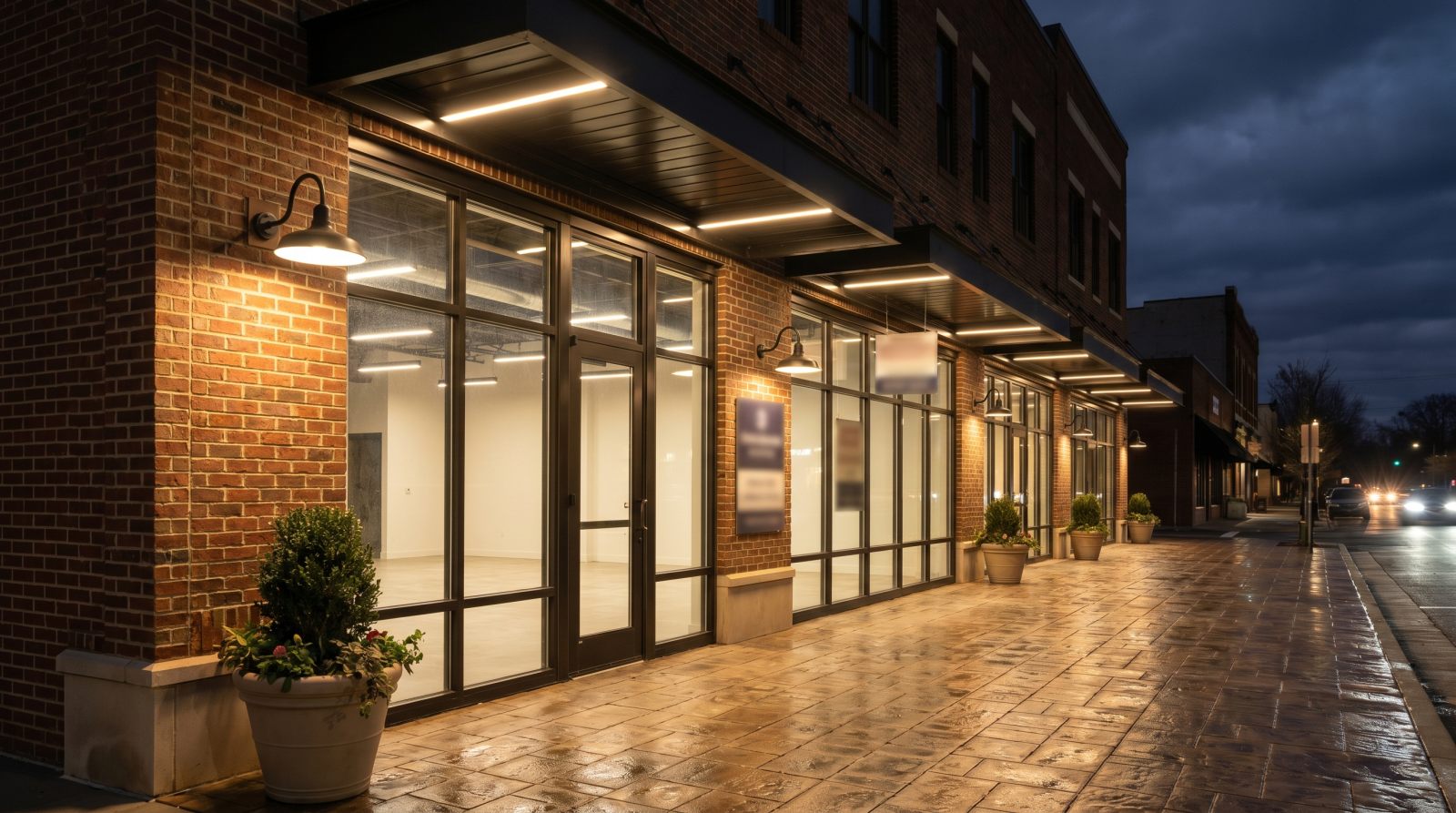 Commercial office building exterior lighting