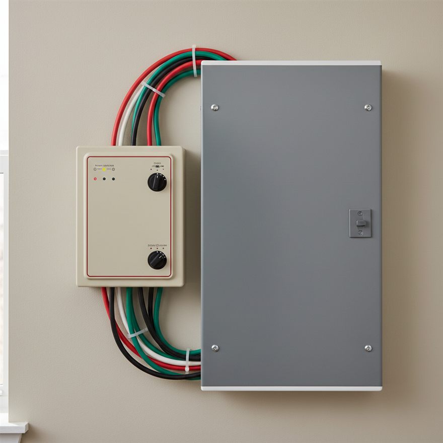 Automatic transfer switch wired beside the panel for safe backup