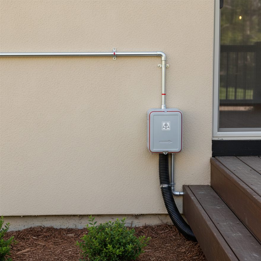 Conduit run feeding the outdoor hot tub, built for Nevada weather