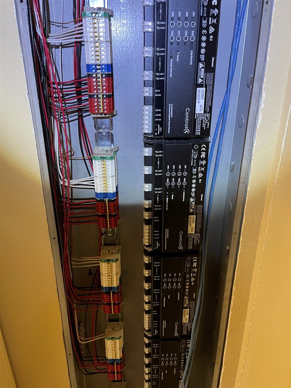 Panel wiring checked for loose connections behind flickering lights